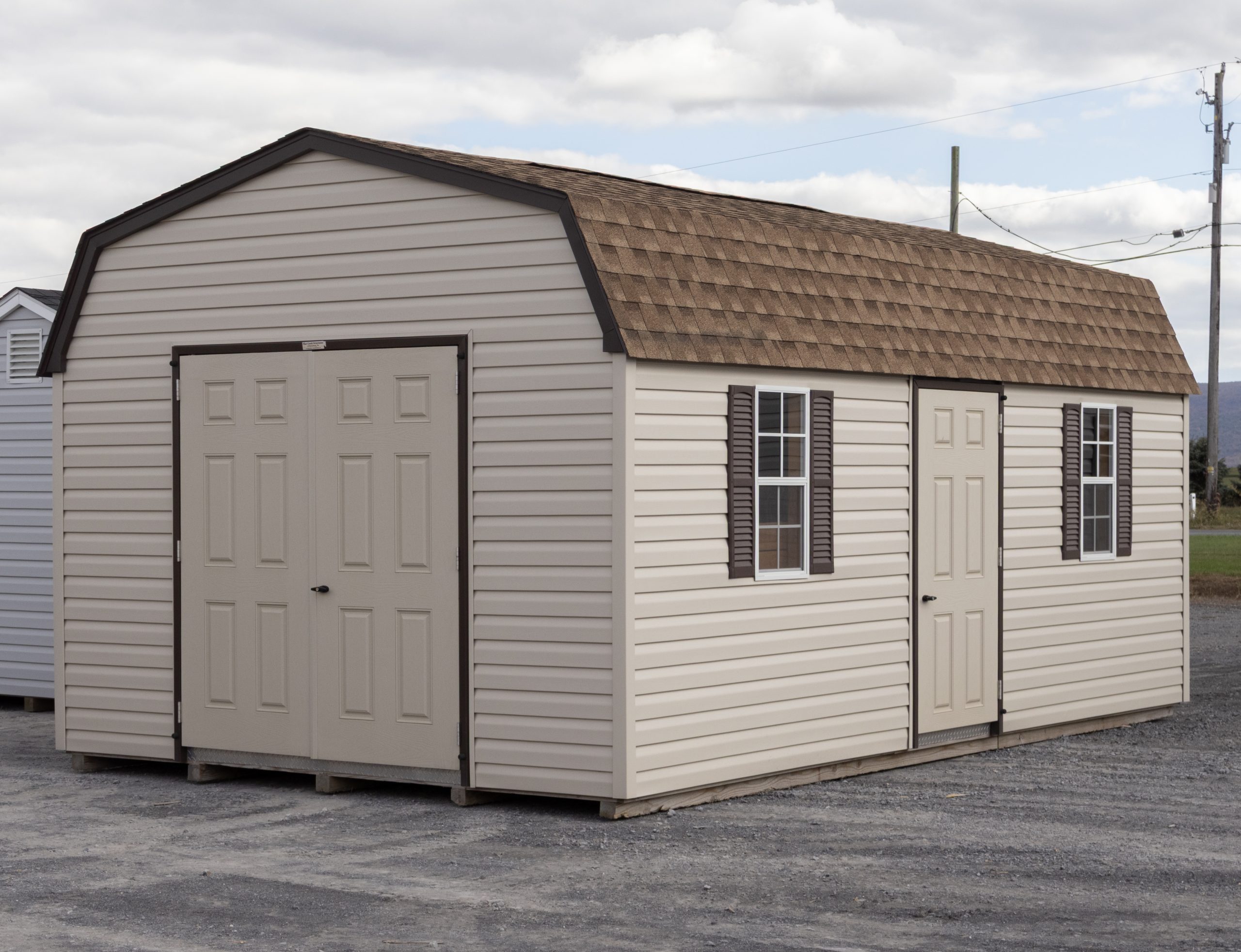12x20 Dutch Barn Style Storage Shed with vinyl siding and extra doorway