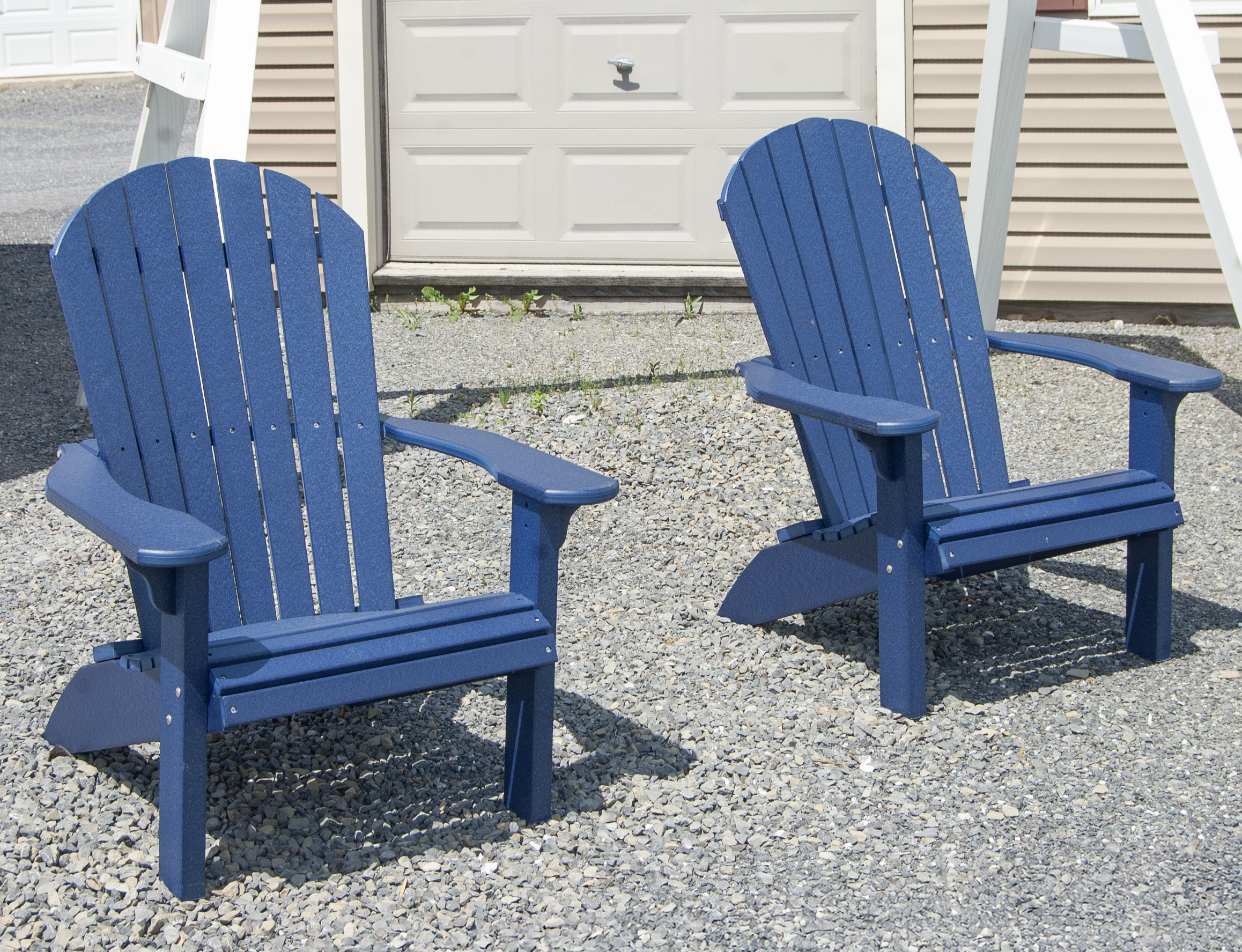 Set of Two Patriot Blue Poly Lumber Adirondack Chairs