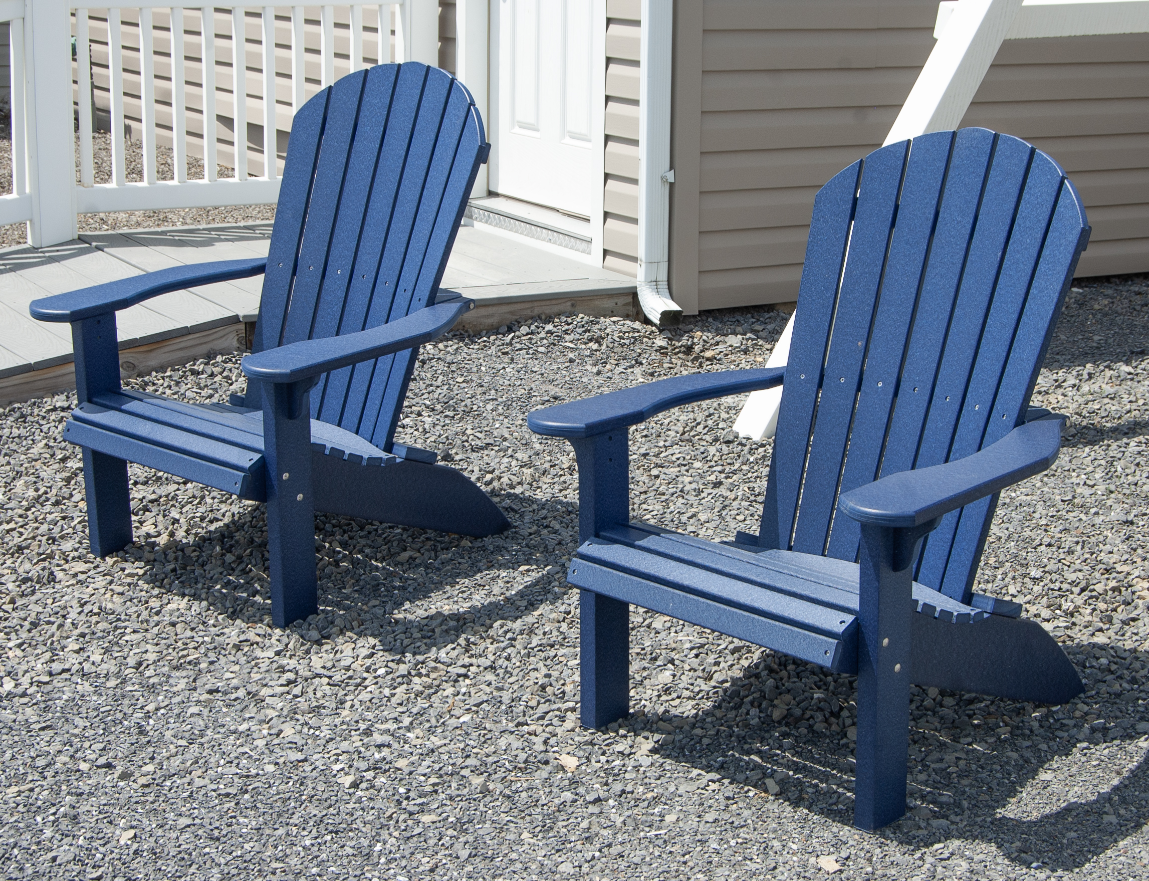 Set of Two Patriot Blue Poly Lumber Adirondack Chairs