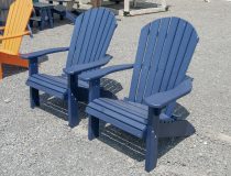 Two Patriot Blue Poly Lumber Adirondack Chairs