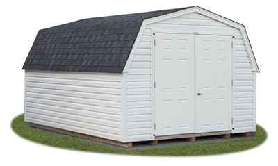 10x14 Heavy Duty Mini Barn Style Storage Shed with white vinyl siding from Pine Creek Structures