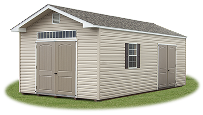 12 x 24 vinyl Front Entry Peak Storage Shed with From Pine Creek Structures
