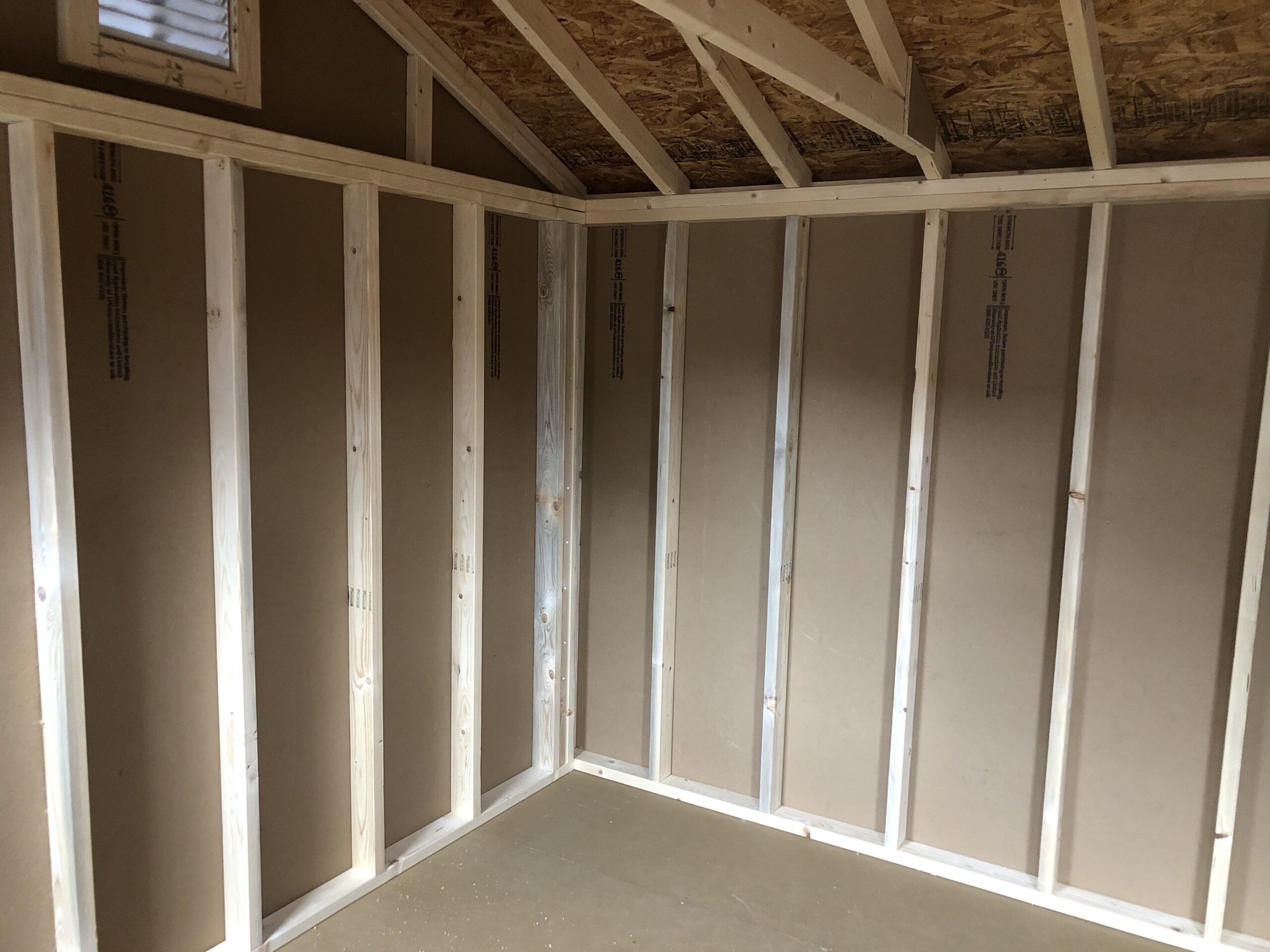 Inside of 10x12 peak side storage shed