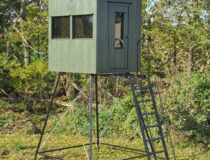 5x6 Palace Hunting Blind on an adjustable Metal Stand with metal ladder and railing available at Pine Creek Structures