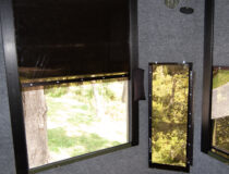 Fully Carpeted Hunting Blind Interior With Open Window Available At Pine Creek Structures