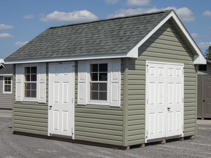 10x14 Cape Cod Style Storage Shed with Meadow Green Vinyl Siding
