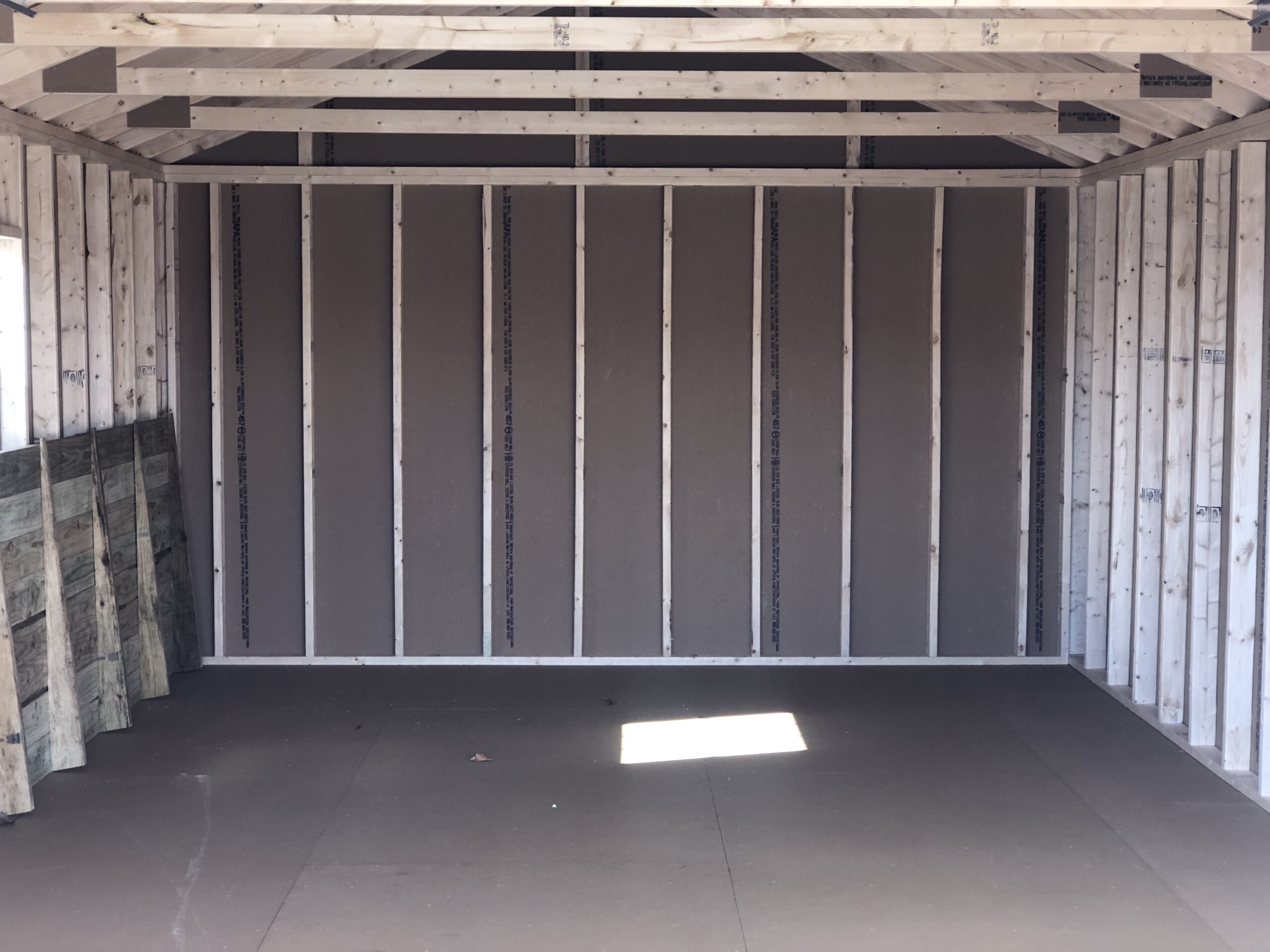 Inside of 14x24 Peak 1 car garage
