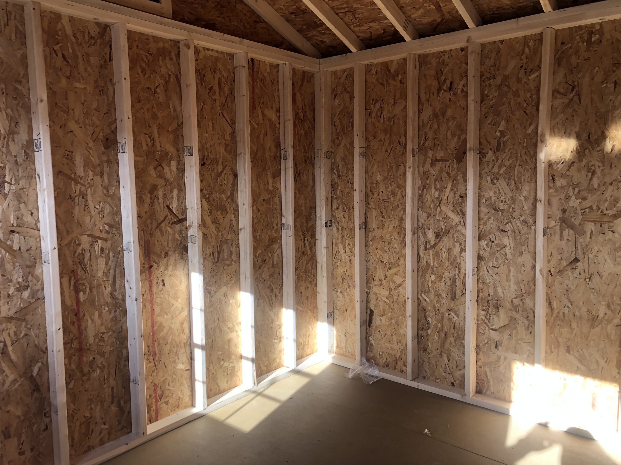 Inside of 10x12 vinyl peak side storage shed