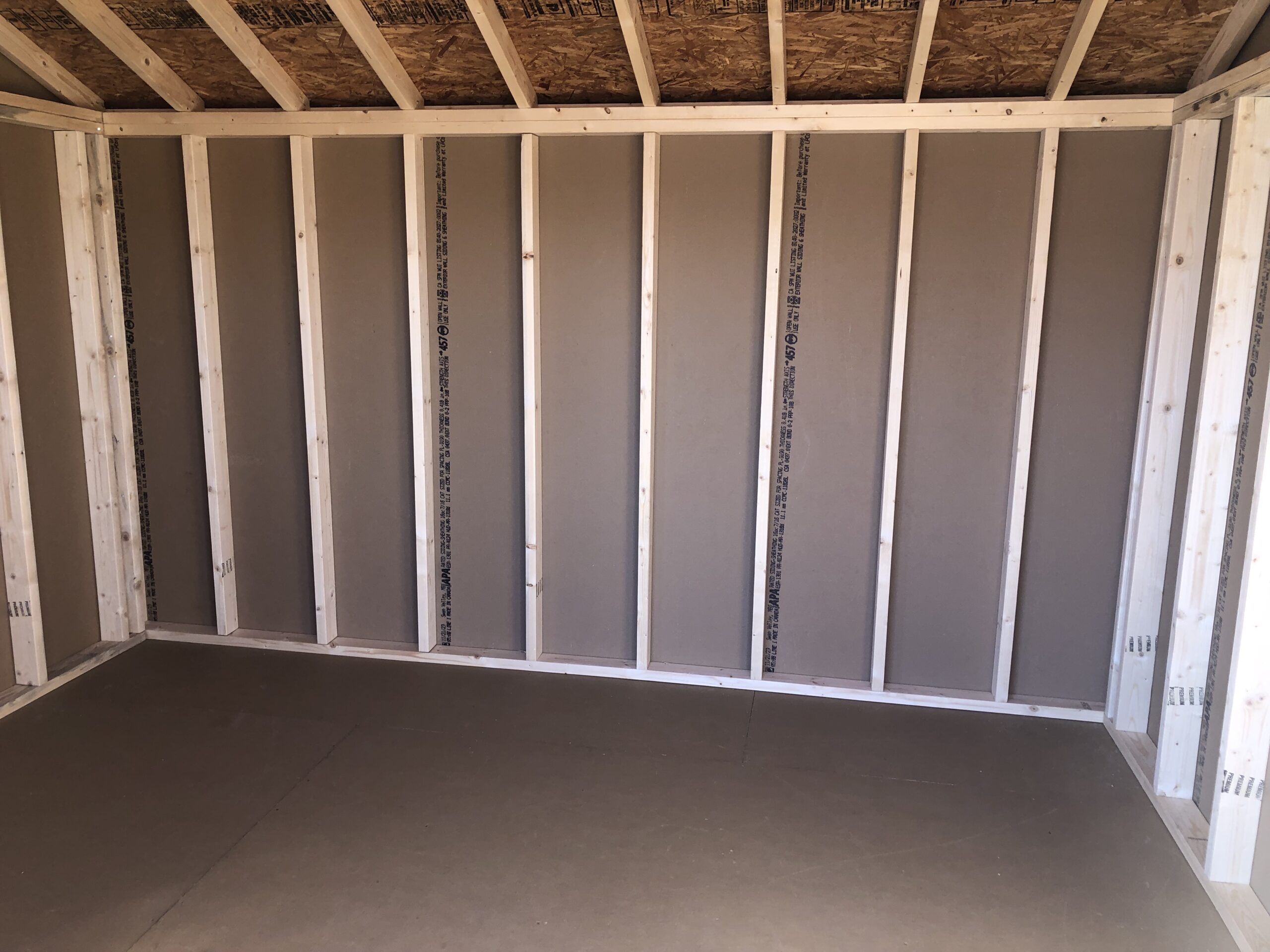 Inside of 10x12 wooden cottage storage shed