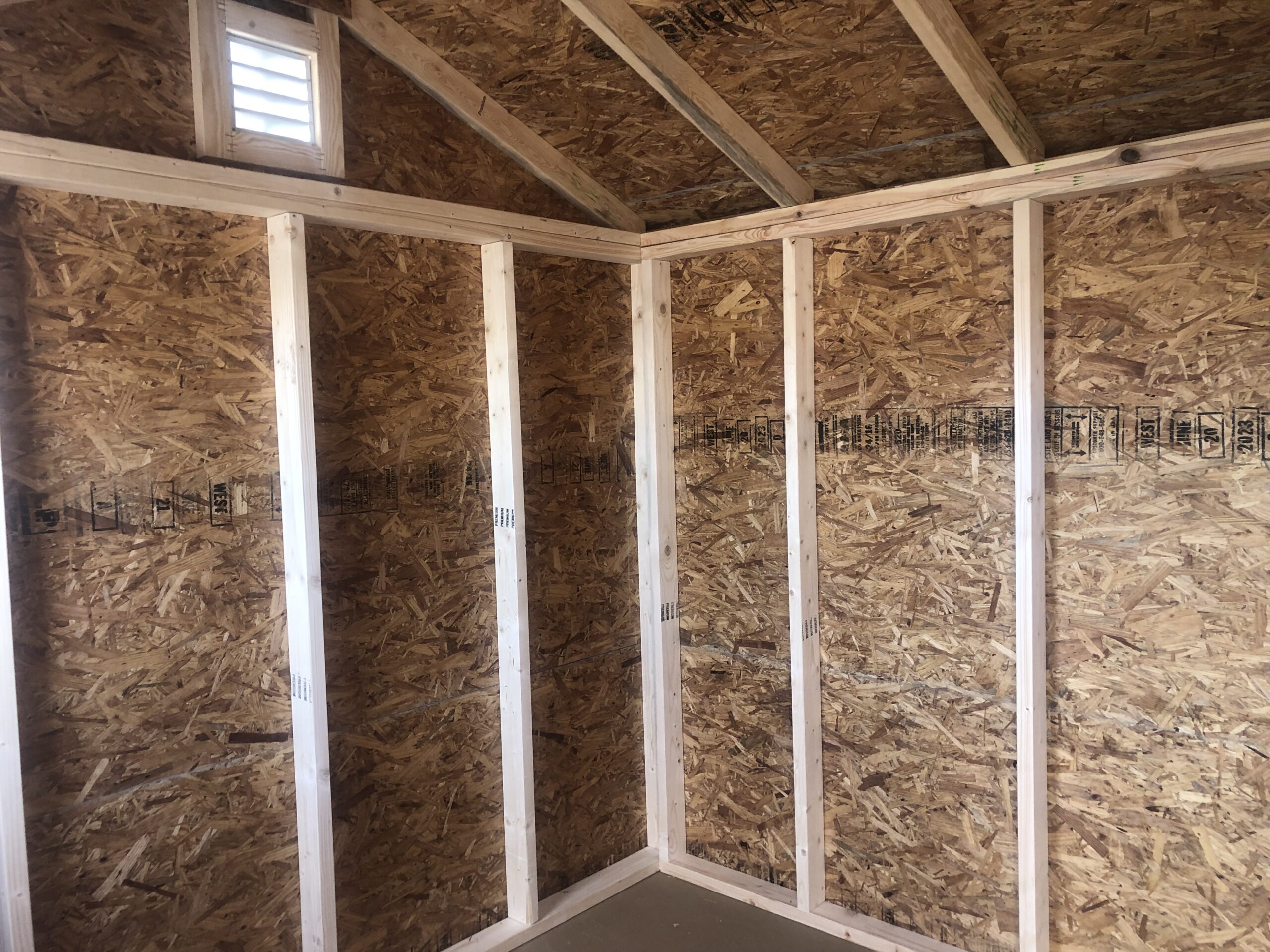 inside of 8x12 peak side storage shed