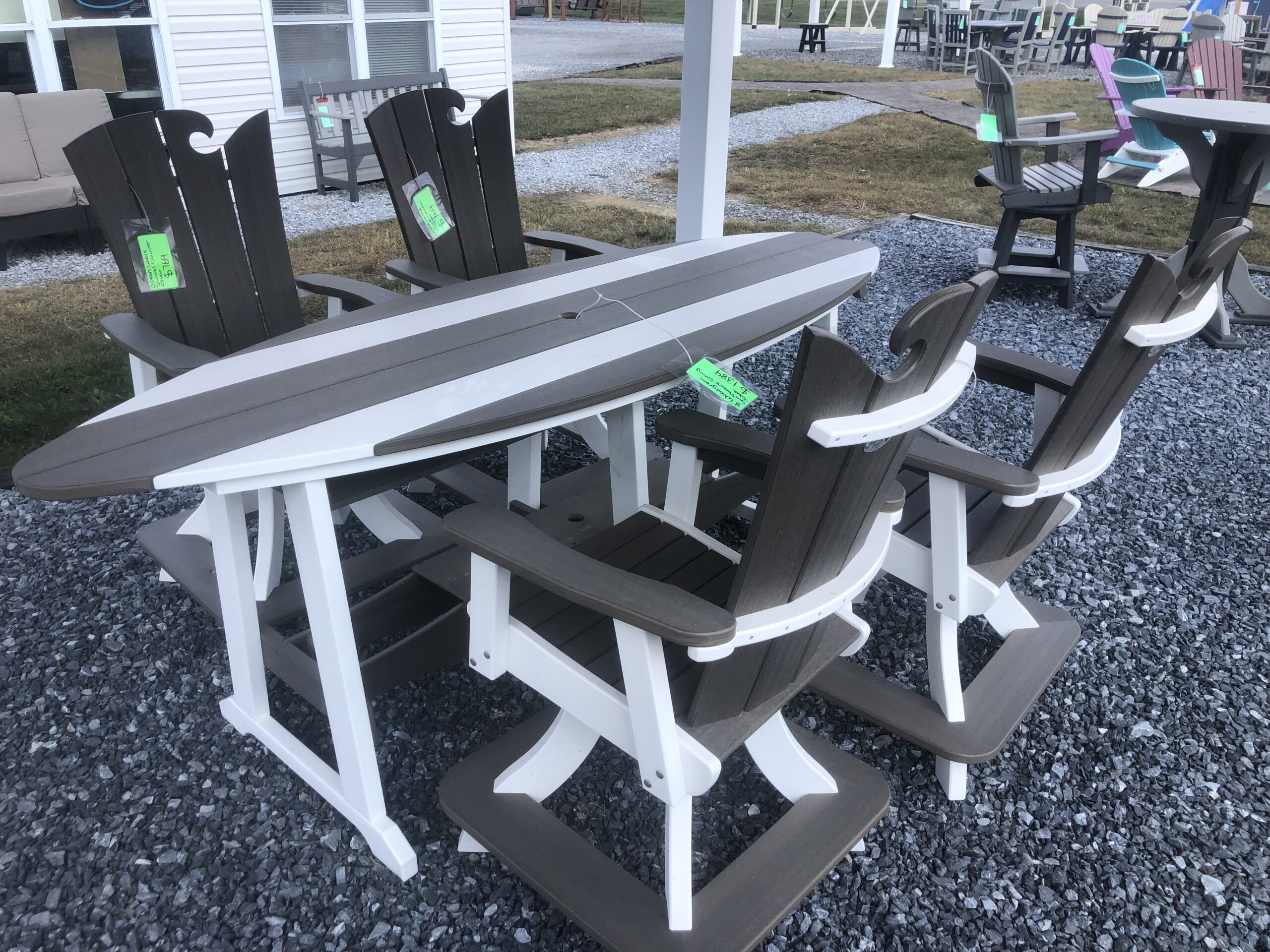 Poly surf board table with chairs