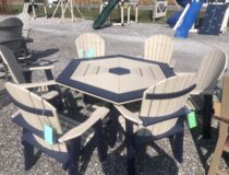 Poly Hexagon wood grain table and chairs