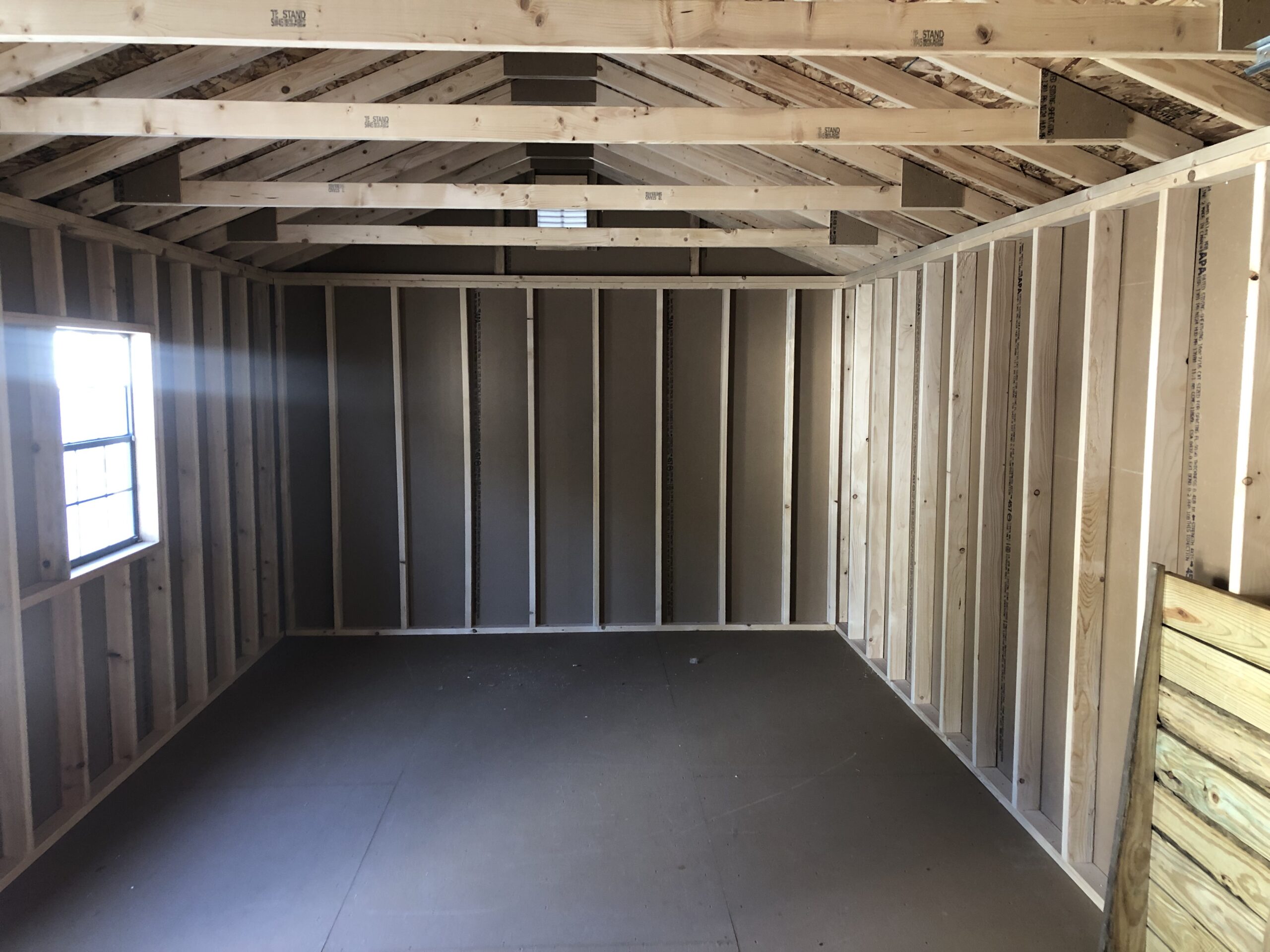 Inside of 12x24 Peak 1 car garage