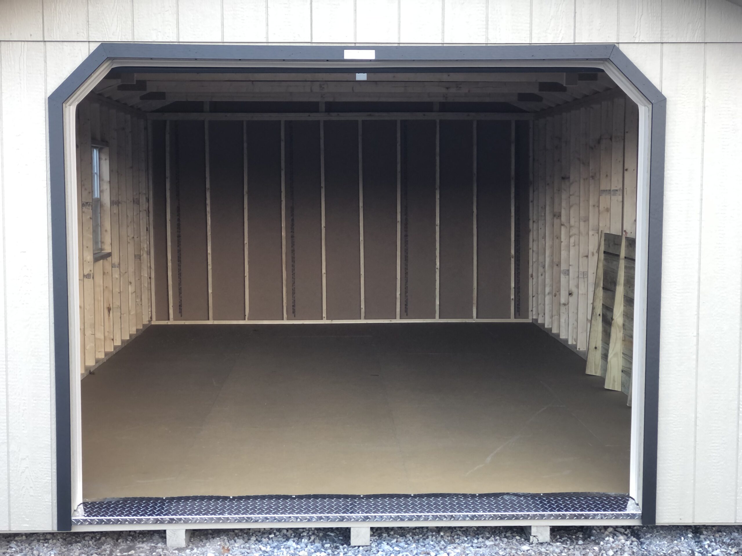 Inside of 14x24 Peak 1 car garage