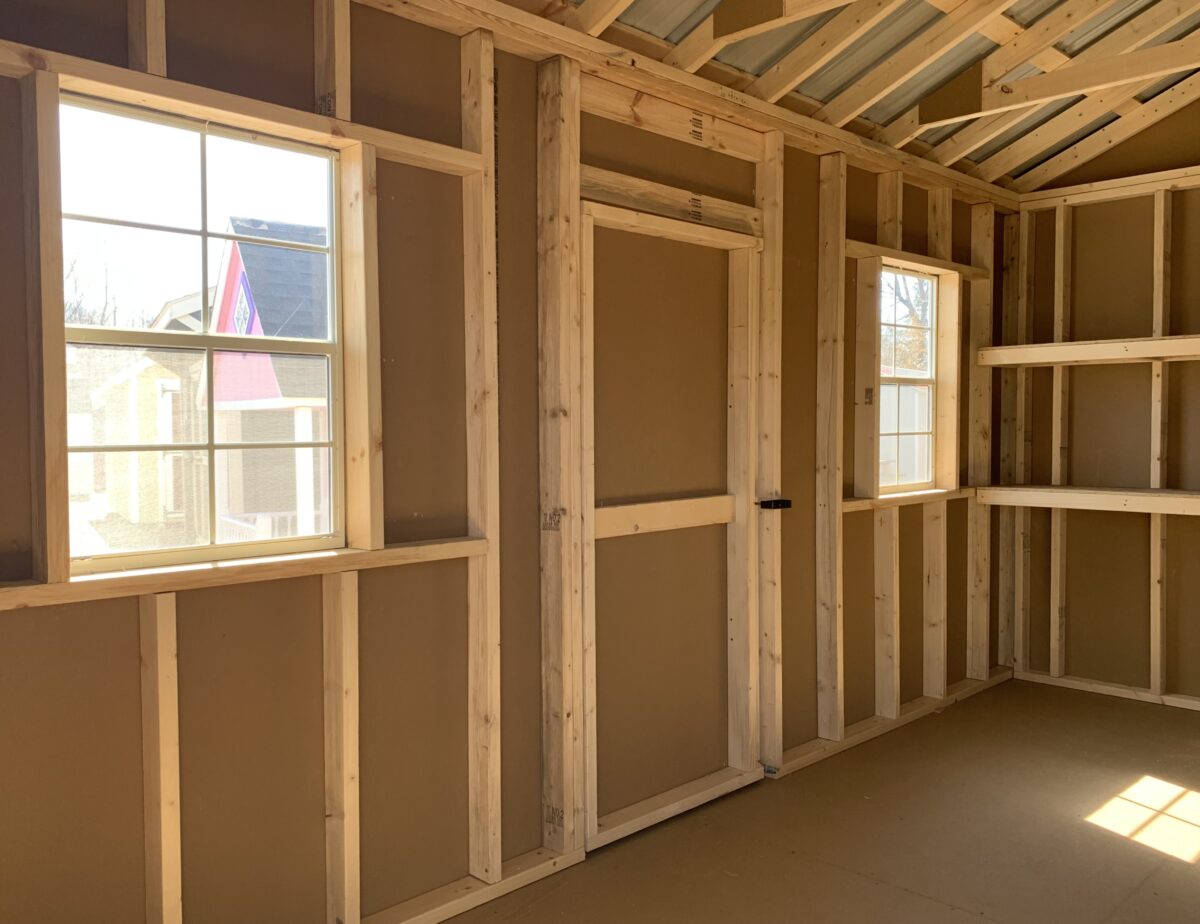 3 single entry door on a 12x16 storage shed