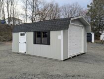 14x20 Dutch Garage Light Grey LP SmartSide Siding White Trim Black Shutters Rustic Black Shingles