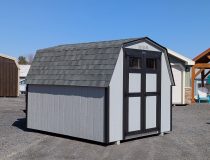 8x10 Madison Mini Barn Light Grey with Black Trim and Shadow Grey Asphalt Shingles