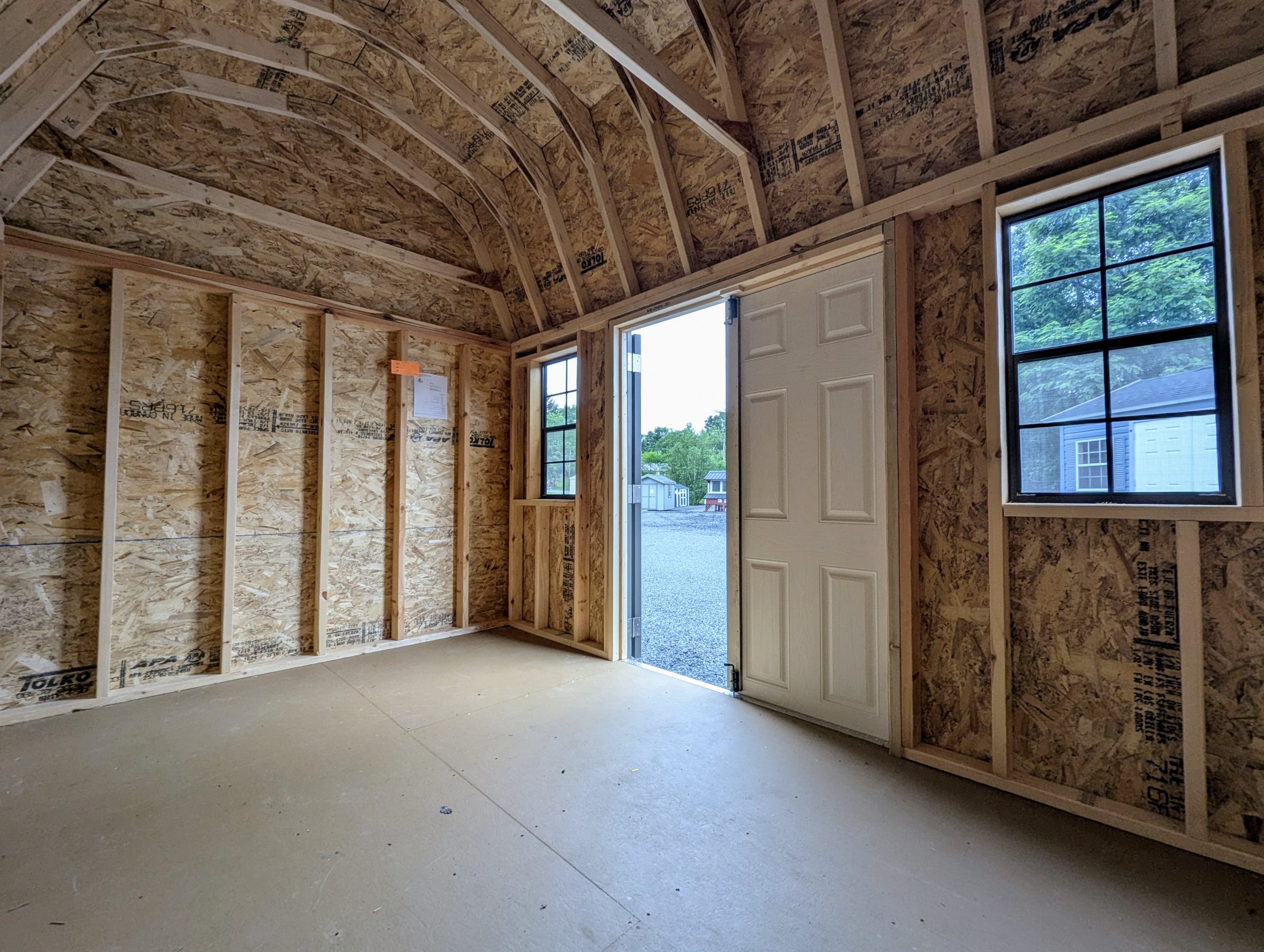 Interior of 8x12 Dutch with 2x4 framing at 16" on-center.