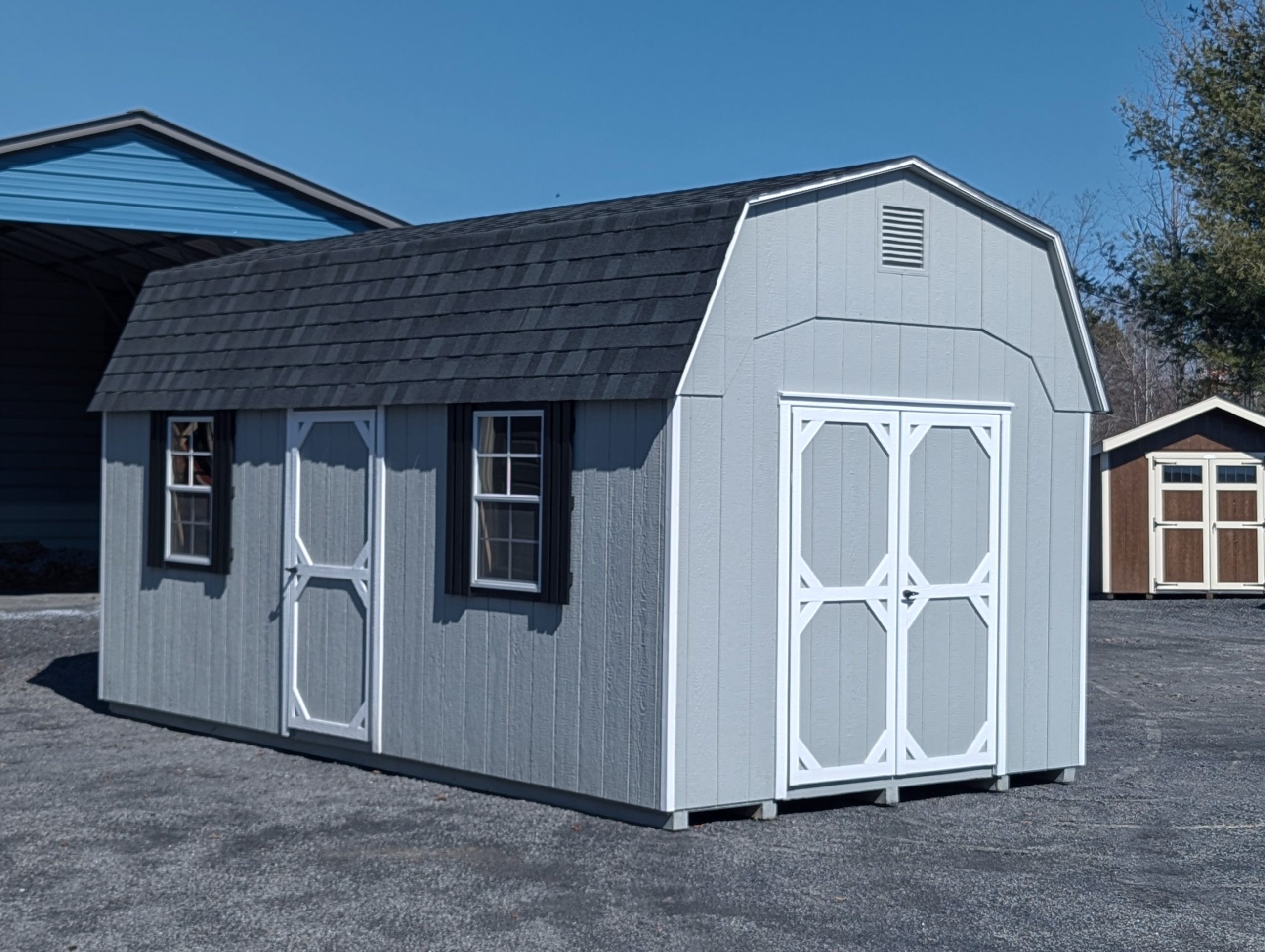 10x20 Dutch Exterior LP SmartSiding in Light Grey with White Trim and Black Asphalt Shingles