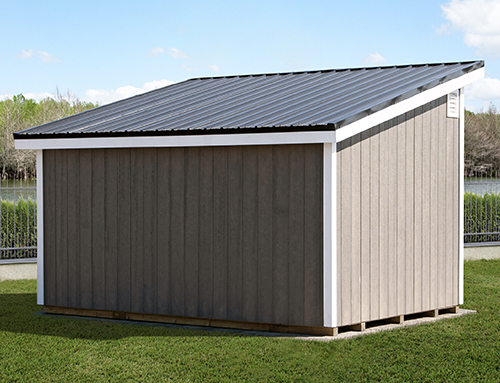 Back View: 10x14 Studio Style Storage shed with Driftwood LP Smart Side Siding from Pine Creek Structures