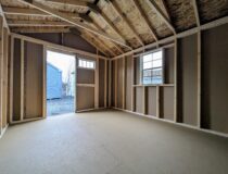 Interior of a 10x12 Peak Series shed with 2x4 framing at 16" on-center