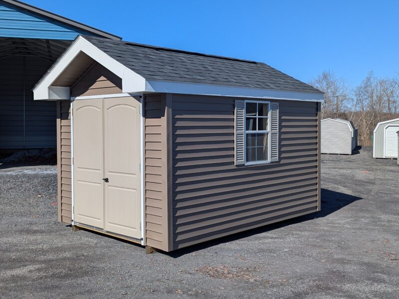 8x12 Peak Series shed in canyon brown vinyl siding