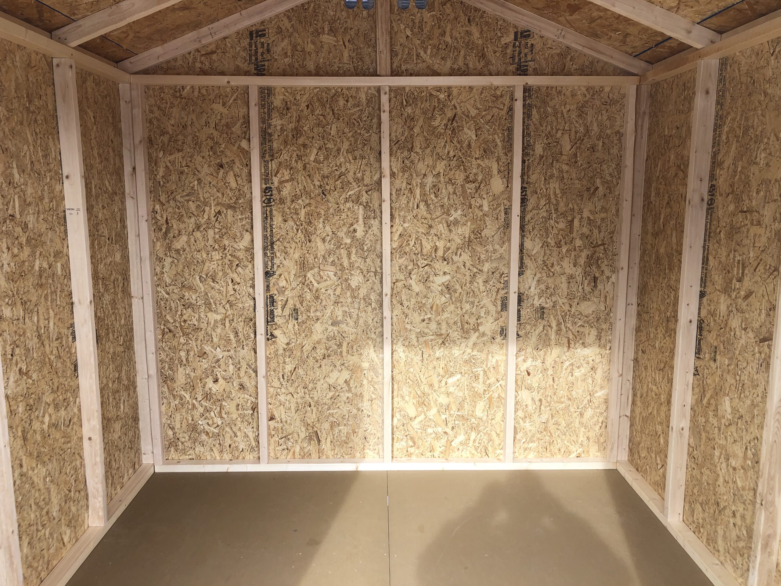 Inside of 8x8 peak front storage shed