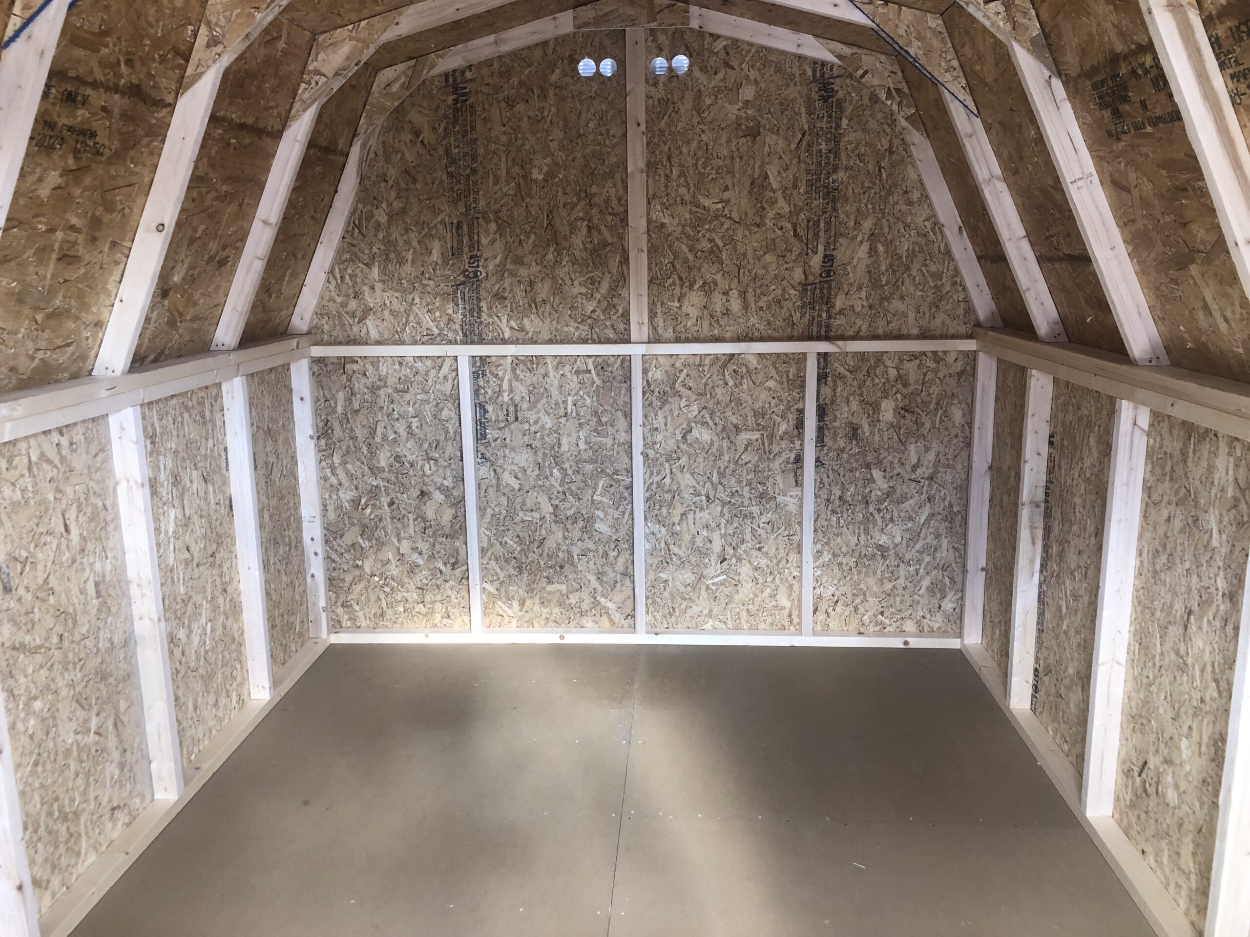 Inside of 8x12 mini barn storage shed