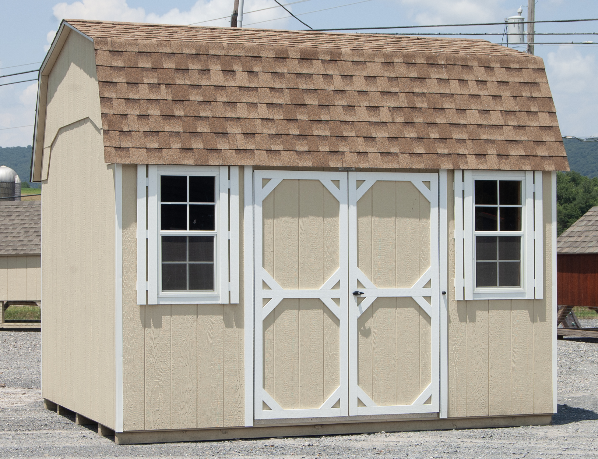 10x12 Dutch Barn Shed With Beige LP Smart Side Siding and Rustic Cedar Shingles