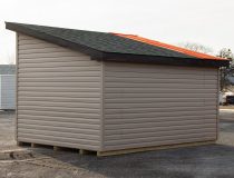 (Back) 10x14 Studio Style Storage Shed with many windows and Pebble Clay vinyl siding