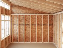 (Interior) 10x14 Studio Style Storage Shed with many windows and Pebble Clay vinyl siding
