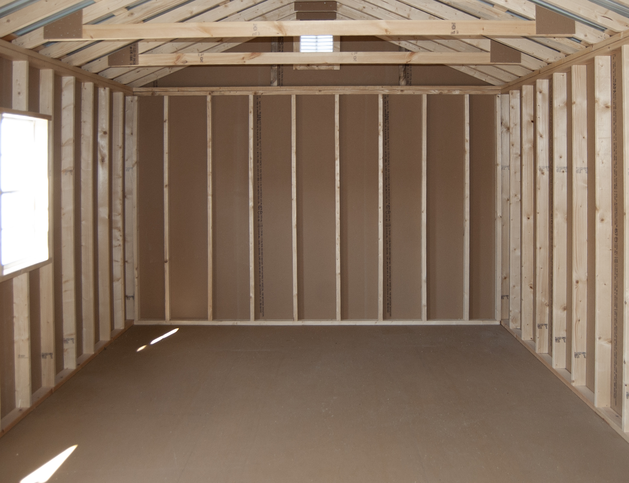 12x24 Peak Garage with White LP Smart Side from Pine Creek Structures (Interior Building Photo)
