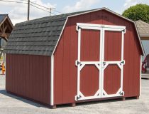 10x10 Madison Mini Barn with Red LP Smart Side Siding and Black Trim