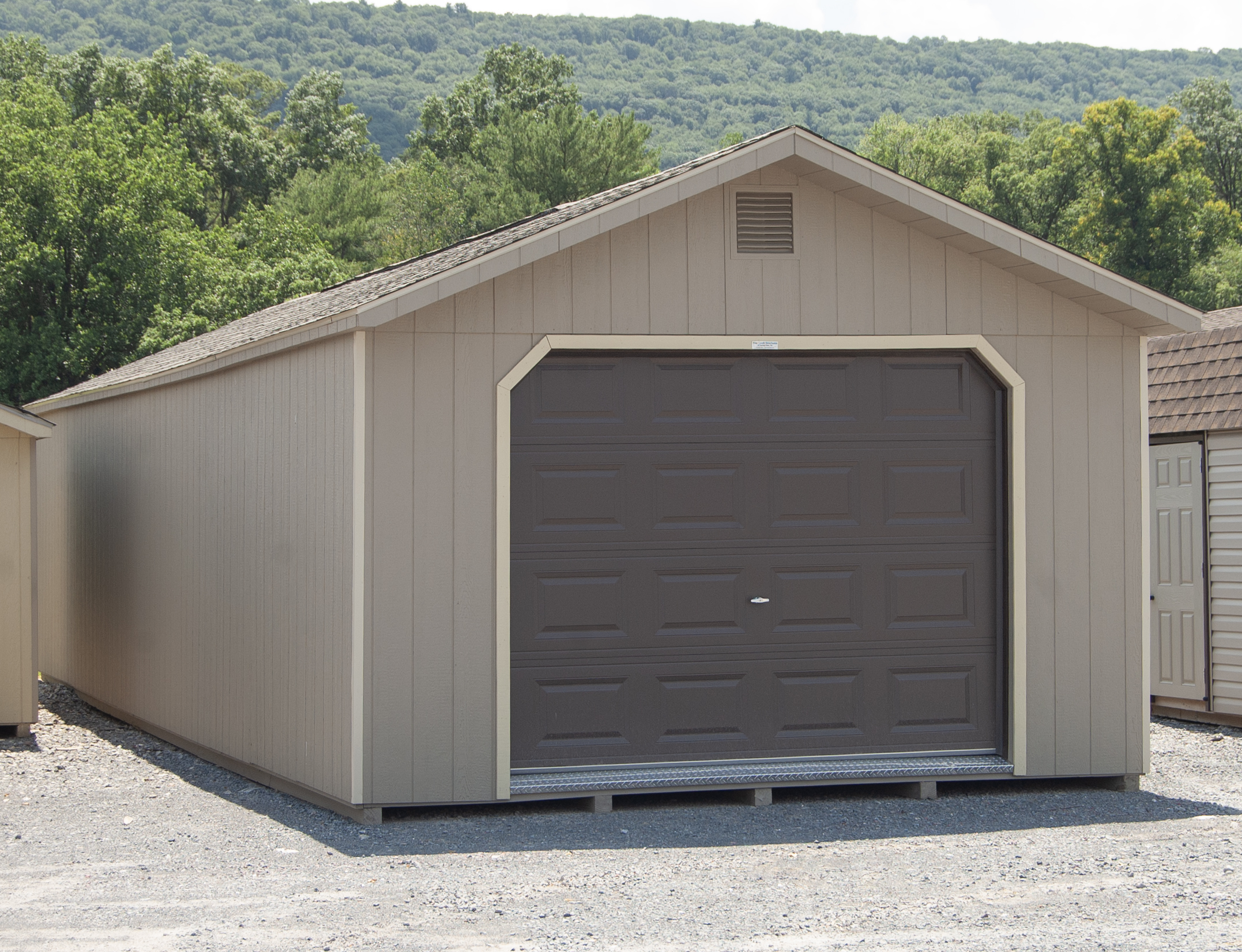 14x40 XL Peak Style Single-Car Garage with Clay LP Smart Side and Brown Garage Door
