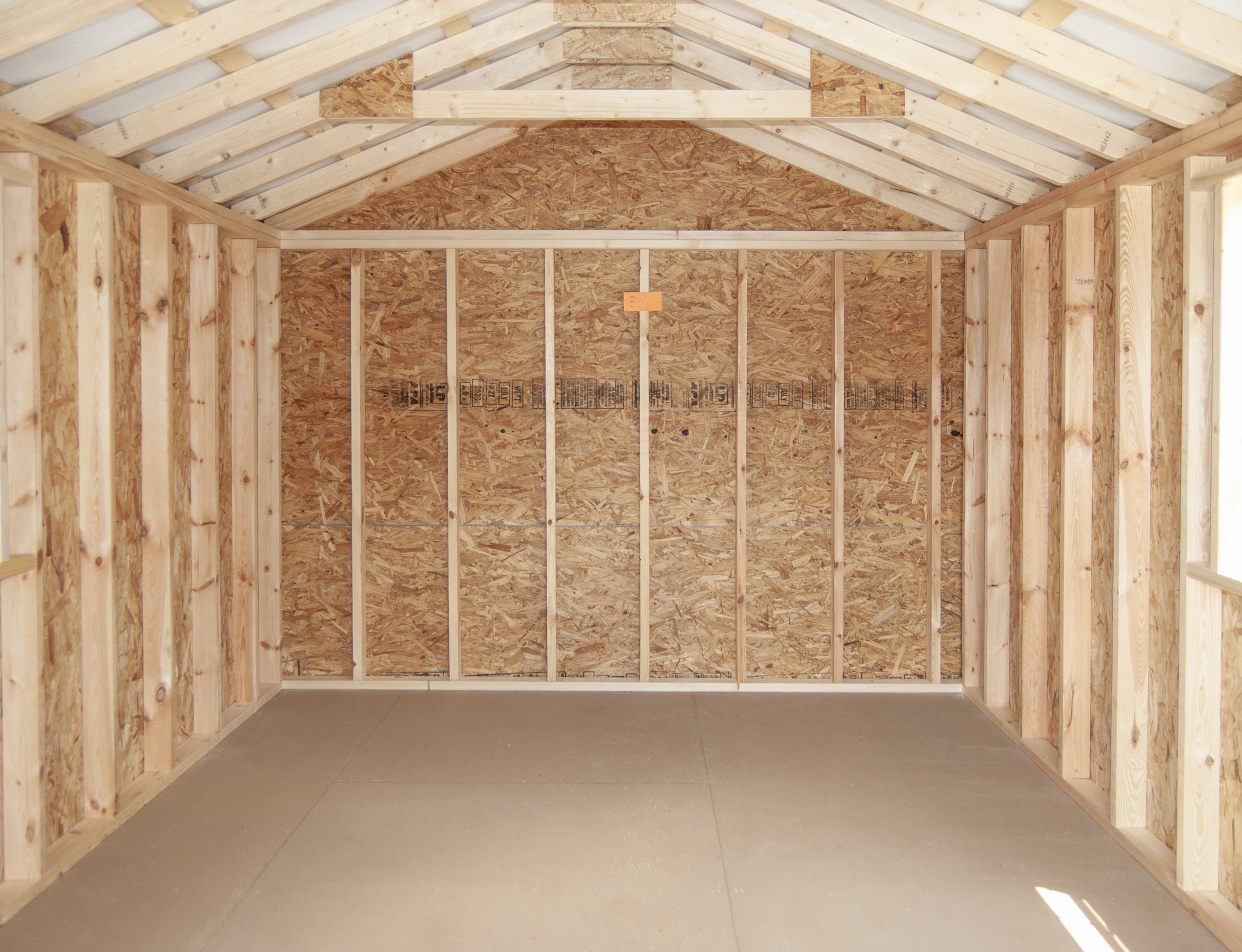 10×16 Front Entry Peak Storage Shed Interior