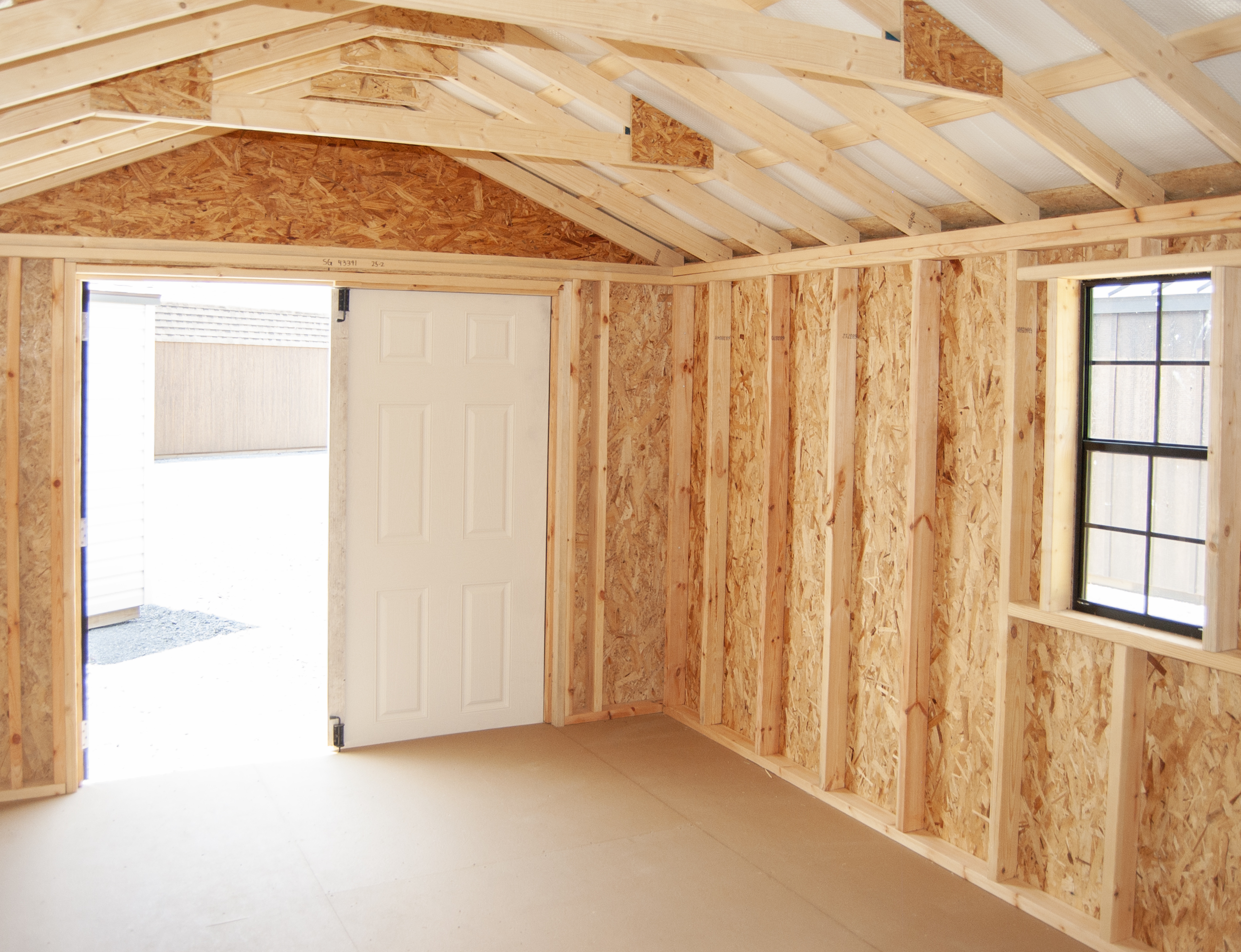 10×16 Front Entry Peak Storage Shed Inside View
