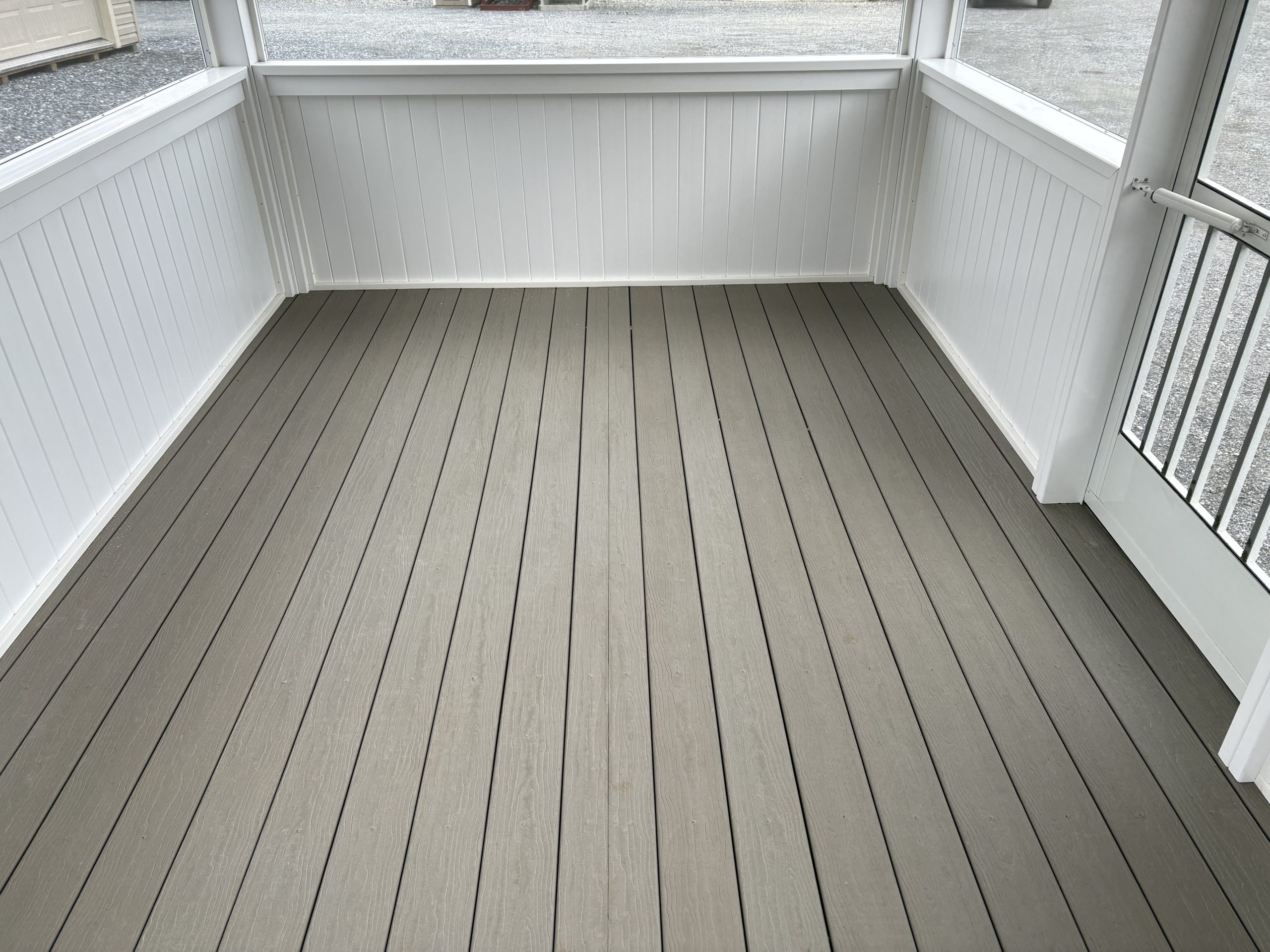 composite decking and privacy wall inside of pavilion