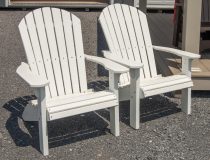 Two White Poly Lumber Adirondack Chairs