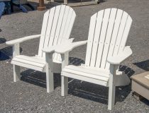 Two White Poly Lumber Adirondack Chairs