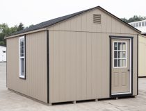 12x16 Customized Peak Style Storage Shed with Clay LP Siding, two house doors, and custom windows