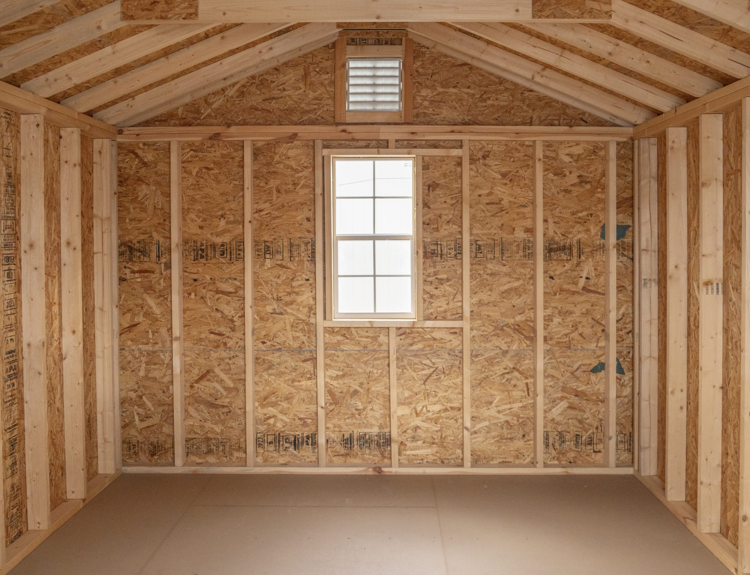 10x14 Peak Style Storage Shed With Vinyl Siding, Double Door in front, and window in back