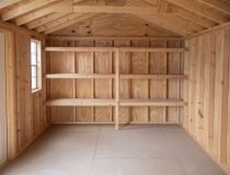 10x18 Peak Style Storage Shed with shelves built inside