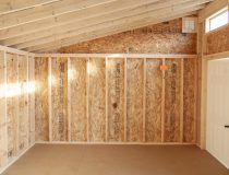 Inside of 12x16 Studio Style Storage Shed with many windows