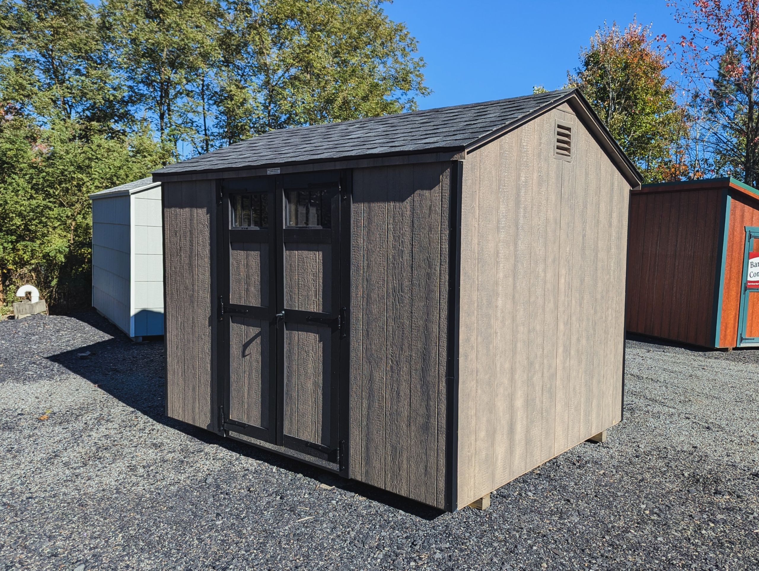8x10 Madison Peak shed in driftwood colored LP SmartSide siding