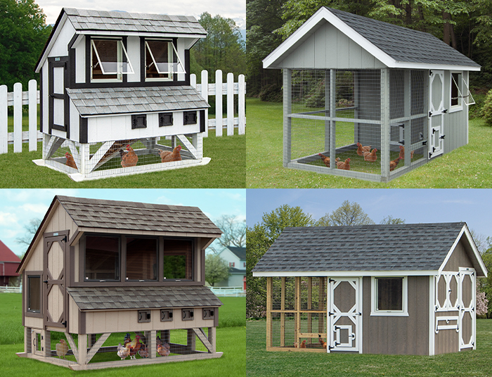 Collage of various style Chicken Coops from Pine Creek Structures