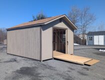 14x16 Peak Garage with Rampage Door PC Clay Siding with Bronze Trim and Rustic Cedar Shingles