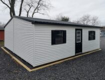 24x28 2-Car Modular Garage with White Siding Black Trim and Black Textured Metal Roof 2