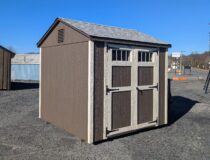 8x8 Peak Shed Bronze Siding Navajo White Trim Old English Pewter Shingles