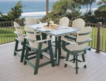 Birchwood Turf Green Poly Rectangle Pub Table and Fanback Pub Chairs