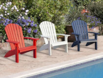 Red White & Blue Adirondack Chairs by a pool